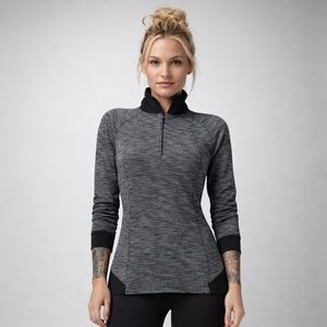 Lululemon Space Dye 1/2 Zip Running Pullover Gray Black Thumbhole Top